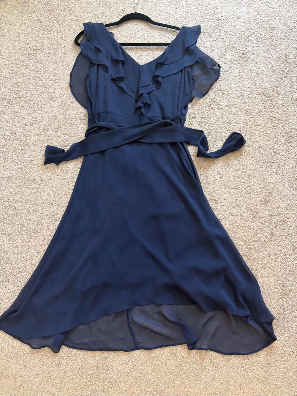 DKNY Navy Ruffle Wrap Midi Dress